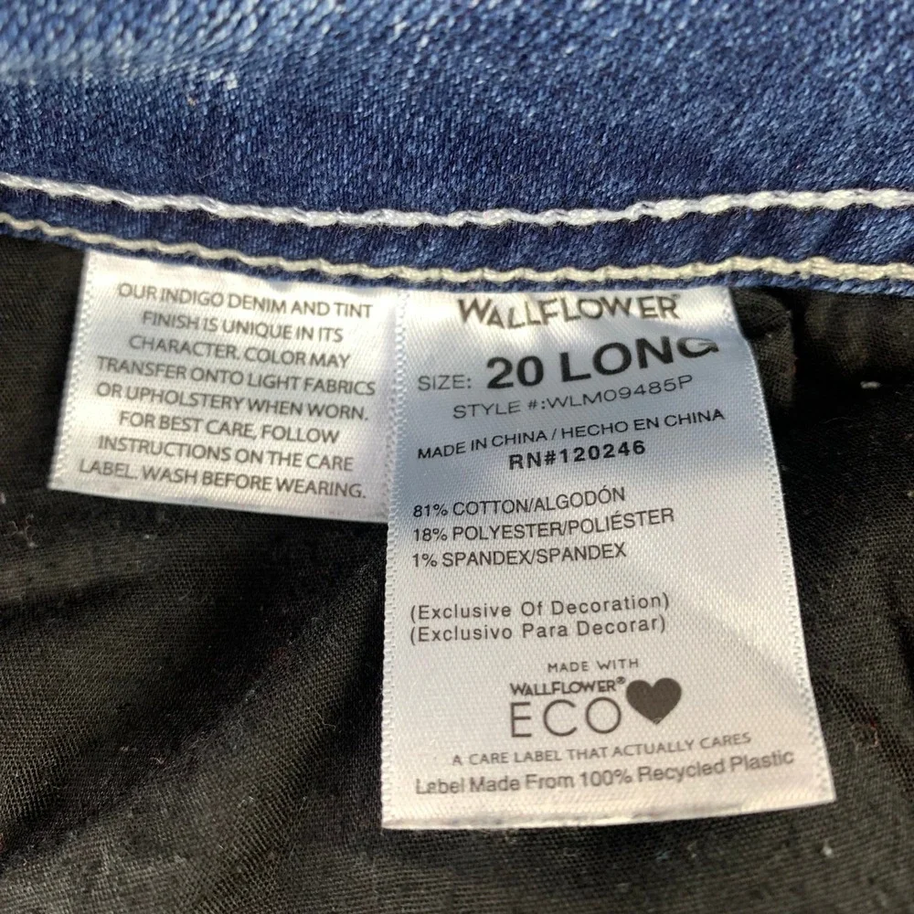Wallflower Luscious Curvy Fit Jeans Women 20 Long Blue Bootcut Stretch